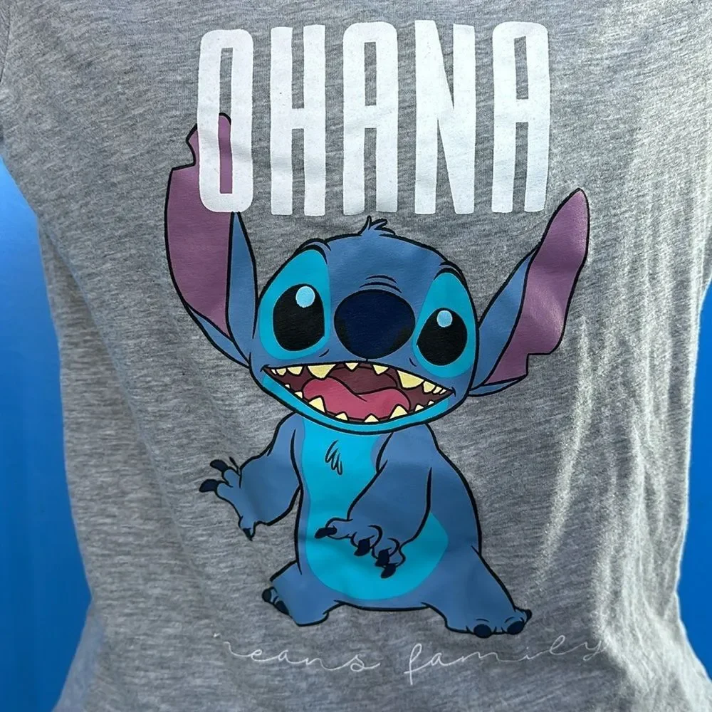 Disney Stitch Heather Gray Cap Sleeve T-Shirt Women’s Size Large – Cute Graphic